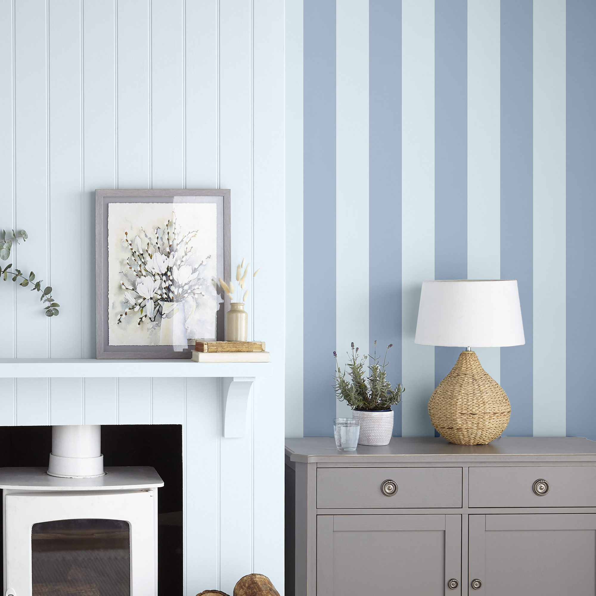 Lille Matt Stripe Wallpaper 115252 By Laura Ashley In Blue Sky